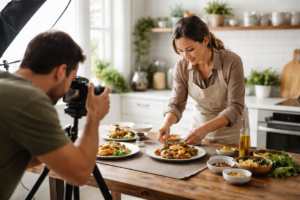 Food brand owner preparing products for photos