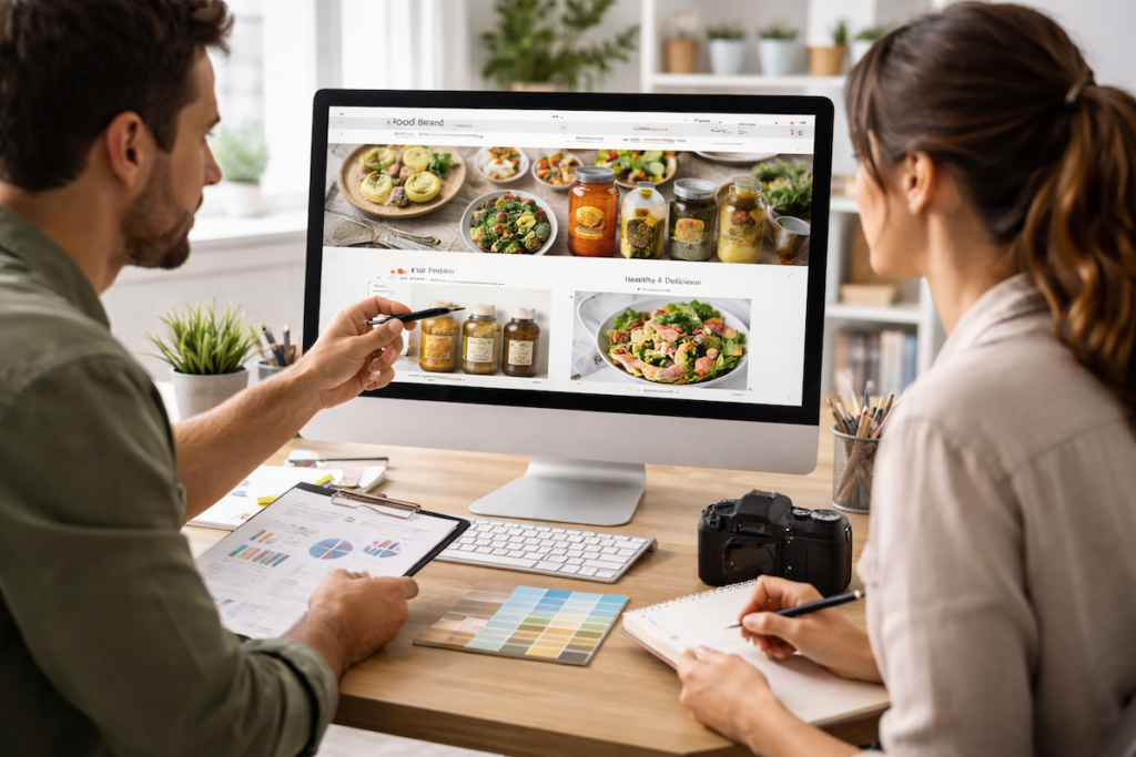 Team analysing food brand website